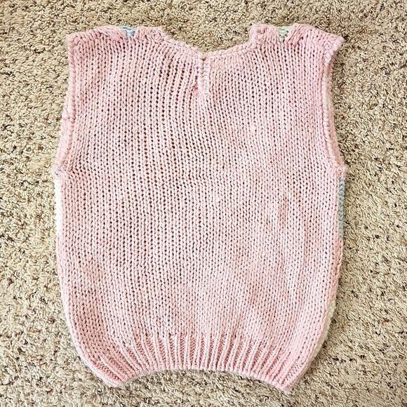 Vintage Pink Chunky Knit Sweater Vest 3D Knit Argyle 80s Pastel Fairy Kei Preppy - Picture 14 of 16